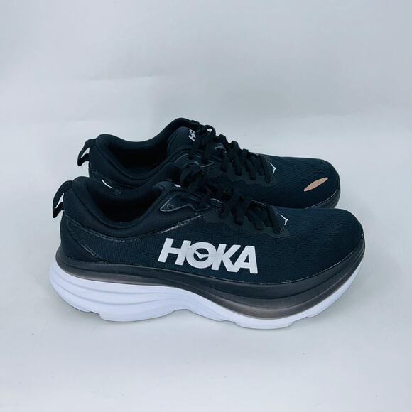 HOKA MENS BONDI WHITE/BLACK MESH COMFORTABLE ROBUST RUNNING SHOE